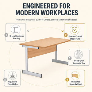 Escritorio <span class=keywords><strong>de</strong></span> Oficina Cantilever con Superficie <span class=keywords><strong>de</strong></span> Madera Laminada, Panel <span class=keywords><strong>de</strong></span> Modesty y Estructura <span class=keywords><strong>de</strong></span> Acero Plateado para Sala <span class=keywords><strong>de</strong></span> Capacitación Corporativa y Lugar <span class=keywords><strong>de</strong></span> Trabajo - Product Image 4