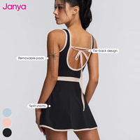 Gaun Tenis Janya Warna Kontras Wanita, Skort Bernapas, Peregangan Empat Arah, Slim Fit, Anti Tembus Pandang, Celana Pendek Cepat Kering, Gaun Olahraga