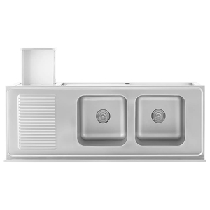Évier commercial double en acier inoxydable avec égouttoir et 3 tiroirs, station de lavage de cuisine pour restaurant - Product Image 4