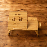 Bureau d'ordinateur portable moderne en bambou, pliable et réglable, avec porte-gobelet et tiroir, portable pour lit et canapé