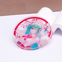 Dessous de verre rond en acrylique impression UV personnalisé pour tasse sur le bureau Dessous de verre en acrylique à sublimation dessin animé mignon avec paillettes à l'intérieur
