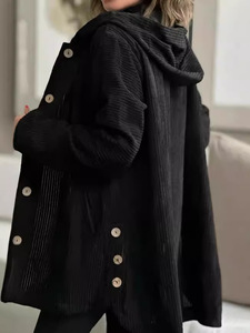 Cardigan à boutonnage simple pour femme, nouveau style, à capuche, coupe ample, en velours côtelé, manteau décontracté pour femme - Product Image 4