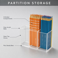 Organisateur de bureau en acrylique de luxe à 3 compartiments pour stylos, crayons et pinceaux de maquillage, fabrication OEM ODE