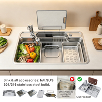 Évier de cuisine intelligent Toktik en acier inoxydable, évier de cuisine moderne, évier de cuisine commercial, vente en gros, multifonctionnel, 75X46