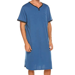 Pijamas de <span class=keywords><strong>Hombre</strong></span> al por Mayor, Ropa de Dormir Informal de Manga Corta con Contraste de Color, Camisón Largo Informal para <span class=keywords><strong>Hombre</strong></span> - Product Image 6