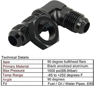 Adaptador de Conexión de Combustible para Mamparo, Aluminio, 90 Grados, 4, 6, 8, 10, 12 AN, Unión Macho con Abocardado, con Tuerca de Mamparo 4AN, 6AN, 8AN, 10AN, 12AN - Product Image 4