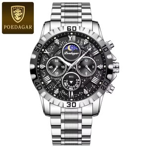 Montre POEDAGAR 973 pour homme, montre sport à quartz, étanche, lumineuse, chronographe en acier inoxydable, montres pour hommes - Product Image 3