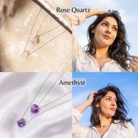 Collier en cristal brut Zooying, collier en pierres précieuses brutes, collier de guérison en améthyste et quartz rose