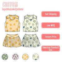Vêtements pour enfants en gros, conception OEM ODM, impressions personnalisées, ensemble de yoga et jupe-short sans manches à fleurs jaunes pour bébés filles