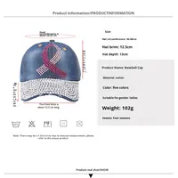 Casquette de baseball en cristal pour femmes Chapeau de ruban de sensibilisation au cancer du sein Casquettes en strass Casquettes à rivets