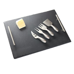 Grande planche à fromage en ardoise, pierre de luxe populaire avec poignée et ensemble de couteaux en acier inoxydable, ensemble de plateaux de service en ardoise - Product Image 5