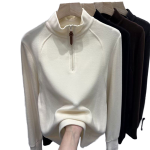 Oversized Half Zip French Terry <b>Sweatshirt</b> - Luxury Quality Men's Mock Neck Pullover <b>Plain</b> <b>Sweatshirt</b> - Product Image 1