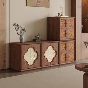 Mueble de TV Modular Estético Song, Mueble de Salón de Madera Maciza de Nogal Negro con Almacenamiento - Product Image 1