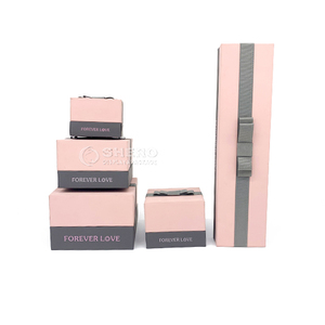 High Quality <b>Pink</b> Paper <b>Box</b> Velvet Insert Boxes With Ribbon for <b>Gift</b> Packaging Plastic Jewelry <b>Box</b> With Customized Logo - Product Image 1