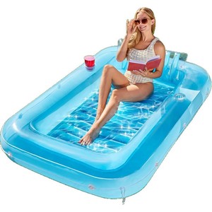 Chaise longue gonflable flottante pour piscine et plage, avec porte-gobelet, pliable, pour bronzer et se détendre - Product Image 6
