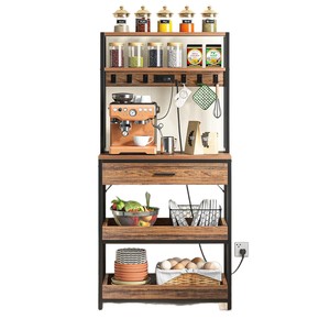 Soporte personalizado para horno microondas, cafetera y panificadora para cocinas domésticas con enchufes y almacenamiento en cajones de varias capas. - Product Image 5