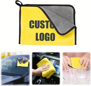 Chiffon de nettoyage en microfibre en gros, serviette de séchage pour voiture en polaire corail, absorbante, double face, épaissie avec logo personnalisé - Product Image 1