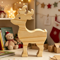 Statue de renne rustique en bois naturel, figurine de cerf en bois non peinte pour la décoration de table de Noël et d'hiver style ferme