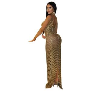 Hot Diamond Women Solid Sexy Mesh Backless <strong>Long</strong> Evening <strong>Dress</strong> See-through Rhinestone <strong>Halle</strong> Vestibule Women Party <strong>Dress</strong> - Product Image 6