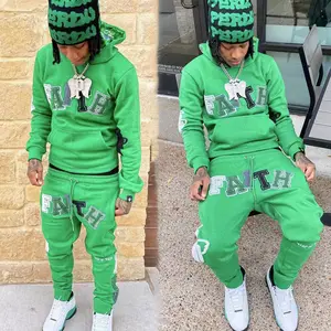 Custom Cotton Chenille Embroidery Sweatsuit Unisex Hoodie Sets Men Tracksuit Sweatpants And Satin Lined Hoodie Sweats Jogger Set