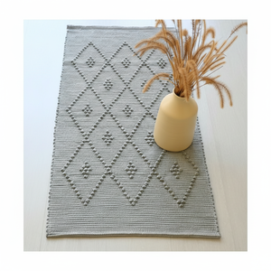 Petit tapis gris tissé à la main tapis en coton de style vintage fait à la main lavable et personnalisé pour salon chambre à manger et chambre d'enfants - Product Image 1