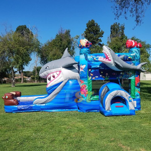 Casa de rebote inflable de tiburón comercial tobogán de agua Combo Jumping Castle <span class=keywords><strong>Shark</strong></span> Themed Bouncy House Slide para alquiler de fiestas de niños - Product Image 1