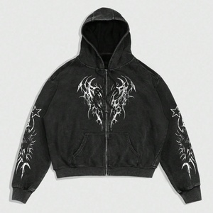 Sudadera con Capucha Oversize de Algodón 100% con Bolsillo y Hombros Caídos, Estampado 3D Bordado, Lavado Ácido, para Hombre, de Fábrica OEM Personalizada, Colección Otoño - Product Image 2