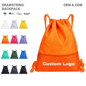 Mochila con Cordón Personalizada, Bolsas con Cordón de Poliéster, Bolsillo Frontal con Cremallera, Mochila Deportiva para Gimnasio, Mochila de Viaje, 4 Tamaños, OEM - Product Image 1