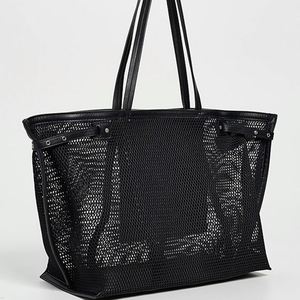 กระเป๋าถือคีย์เมย์สีดำขนาดใหญ่แบบพกพา แฟชั่นตกแต่งหนังสำหรับผู้หญิง สะพายไหล่ ชายหาด ปิดด้วยแม่เหล็ก สำหรับเดินทางช่วงฤดูร้อน กระเป๋าตาข่าย - Product Image 4