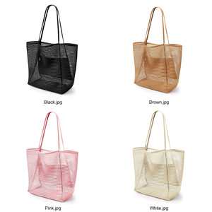 Bolso de playa de malla tipo panal de abeja plegable para mujer, bolso de hombro ligero y transpirable con bolsillo interior con cremallera para vacaciones en la <span class=keywords><strong>piscina</strong></span> - Product Image 2
