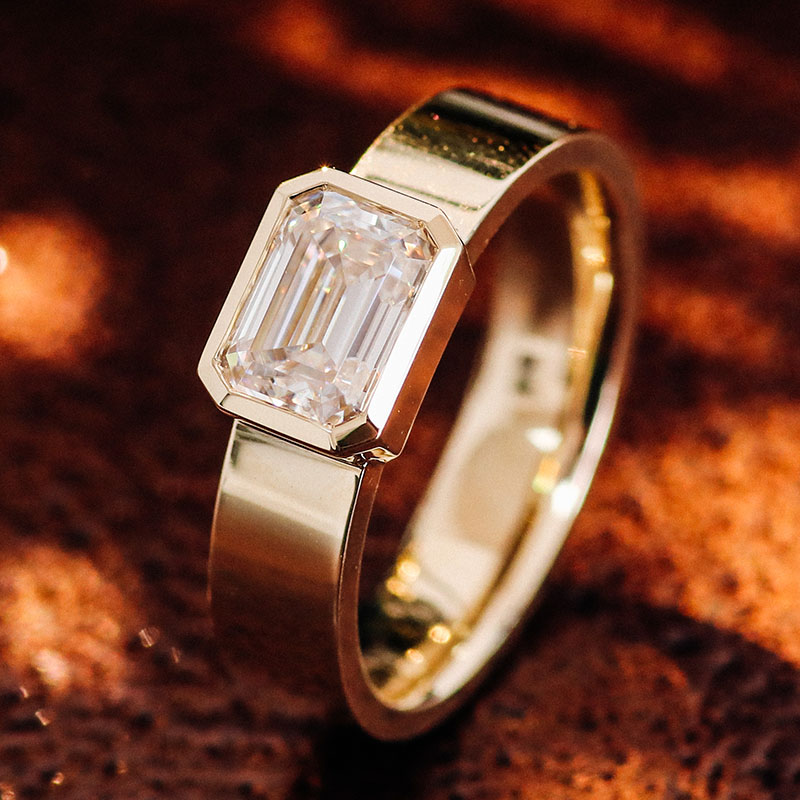ring lab grown diamond bezel emerald cut