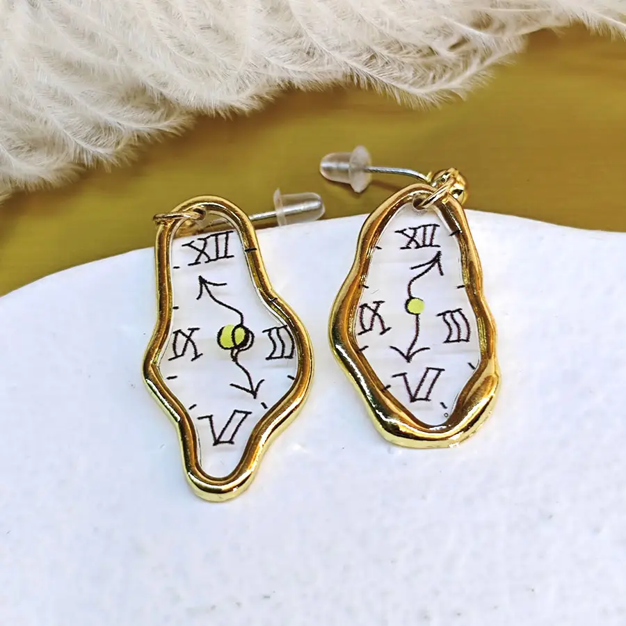 Orecchini di gioielli alla moda ispirato all'orologio artistico ispirato Salvador Dali design in rame orecchino a goccia per le donne regalo festa anniversario fidanzamento
