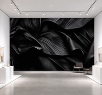 Papier peint mural en feuilles plissées noires à effet 3D pour salon, hall d'hôtel et bureau