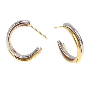 New Trend Fashion Jewelry Dainty 3 Tone Rose Gold Silver Twisted Hoop Huggie Earrings for Women Girls