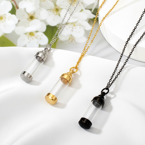 Collar con Colgante <span class=keywords><strong>de</strong></span> Urna Funeraria Personalizada y Moderna, Tipo Botella <span class=keywords><strong>de</strong></span> Perfume, Abrible, <span class=keywords><strong>de</strong></span> Acero Inoxidable Chapado en <span class=keywords><strong>Oro</strong></span>, Recuerdo Conmemorativo - Product Image 2