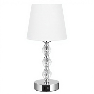 Lámpara de Mesa de Cristal de Lujo Exclusiva Transfronteriza con Pantalla de Tela Cónica para Dormitorio, Control Táctil y Carga USB - Product Image 4