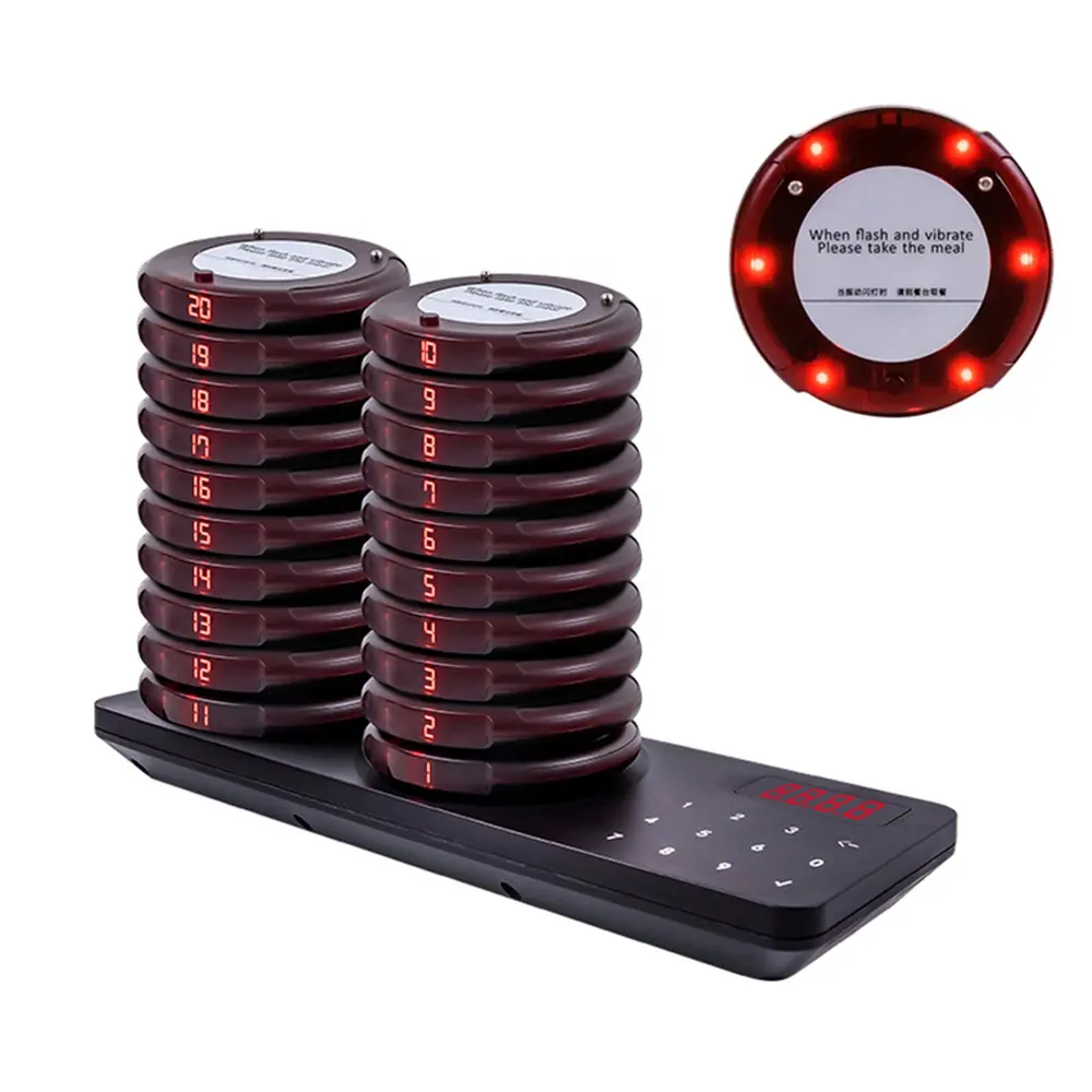 Batteria ricaricabile 20 cafe code paging mini buzzer impermeabile cameriere senza fili che vibra sistema di chiamata cercapersone ristorante