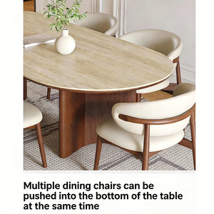 Ensemble de table à manger ovale moderne minimaliste en bois massif et pierre frittée avec chaises pour la maison, salon, style moderne du milieu du siècle - Product Image 5