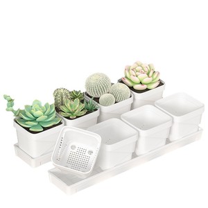 Juego de macetas para plantas suculentas, maceta cuadrada de resina con bandeja de drenaje para decoración de jardín interior y exterior, estilo moderno y sencillo - Product Image 1