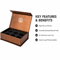 Boîte cadeau rigide en bronze avec motif crocodile en relief, avec insert en mousse pour cadeau de luxe