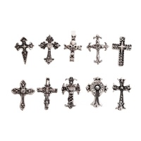 Nouveauté 2026 : Breloques 3D pour ongles, croix en alliage, strass noirs, style vintage punk gothique, accessoires d'art des ongles pour Halloween, pour DIY