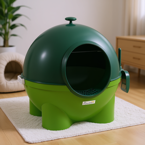 Bac à litière sphérique PawHut 100L, sans poussière, en plastique, avec couvercle, pelle et pédale - Product Image 2