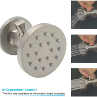 Système de douche thermostatique encastré en laiton brossé, pommeau de douche pluie rond, 6 jets latéraux, mitigeur mural