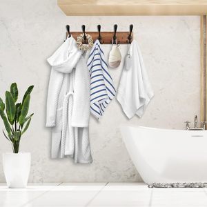 Wooden Wall Mounted Coat <b>Hooks</b> With 5 <b>Black</b> Hangers For Clothes And Bags Entryway Organizer - Product Image 4