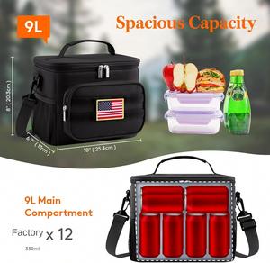 Boîte à lunch tactique pour hommes, sac à lunch isotherme avec fermeture éclair, 9L, 12 canettes, polyester, résistant aux fuites, noir - Product Image 3