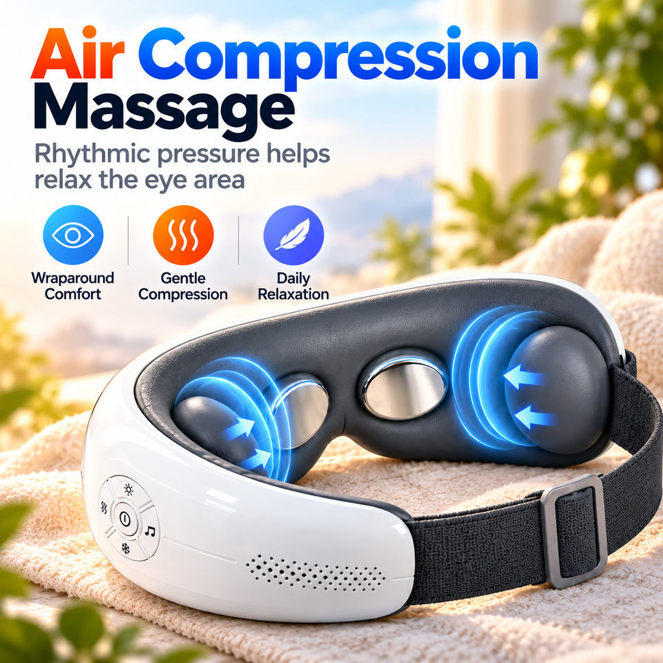 Heated Cooling Eye Massager Air Compression Vibration Mask Bluetooth ...