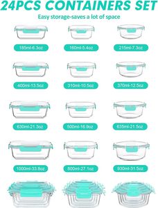 Boîtes de conservation alimentaire en verre borosilicate de haute qualité, sans BPA, avec couvercles hermétiques, lot de 12 pièces, boîte à <span class=keywords><strong>lunch</strong></span> en verre et couvercles de différentes couleurs. - Product Image 3