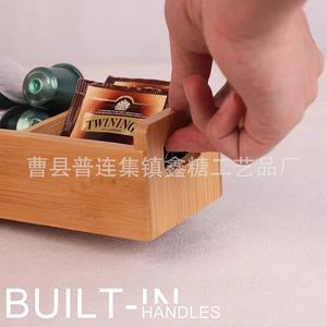 Bamboo <b>Tea</b> Bag Storage <b>Box</b> Rectangle Desktop Organizer With Handle For <b>Tea</b> Bags And Sugar Packets Natural Color - Product Image 4