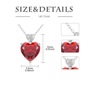 Heart Shaped Garnet January Birthstone <b>Necklace</b> 14K Gold Interlocking Heart Bail Pendant With Tiny Diamond Dainty Daily Wear - Product Image 4