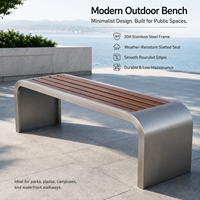 Banc de parc extérieur en acier inoxydable en forme de U, banc de loisirs sans dossier en WPC
